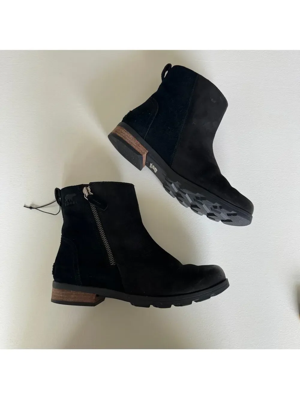 Sorel Black Suede Ankle Booties with Lug Sole Waterproof